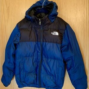 EUC Boys Columbia 550 Goose Down Full-Zip, Hooded Jacket-Size S (7/8)- Navy/Blk